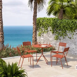 Set pranzo tavolo rotondo 80 cm e 4 sedie in acciaio terracotta - Spezia