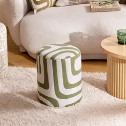 Homepop Home Decor | Pouf imbottito rotondo | Ottomano con contenitore per soggiorno e camera da letto, tweed grigio chiaro grande