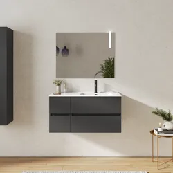 Mobile bagno sospeso 100 cm con vano con cassetti 30 cm antracite e lavabo dx - Cuki