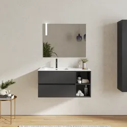 Mobile bagno sospeso 100 cm con cassetti e vano a giorno 30 cm antracite con lavabo sx - Cuki