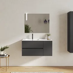 Mobile bagno sospeso 100 cm con cassetti e vano con anta 30 cm antracite con lavabo sx - Cuki