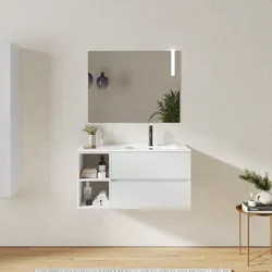 Mobile bagno sospeso 100 cm con cassetti e vano a giorno 30 cm bianco opaco con lavabo dx - Cuki