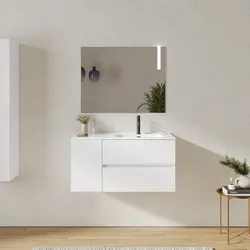 Mobile bagno sospeso 100 cm con cassetti e vano con anta 30 cm bianco opaco con lavabo dx - Cuki
