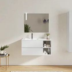 Mobile bagno sospeso 100 cm con cassetti e vano a giorno 30 cm bianco opaco con lavabo sx - Cuki