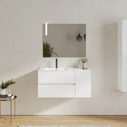 Mobile bagno sospeso 100 cm con cassetti e vano con anta 30 cm bianco opaco con lavabo sx - Cuki