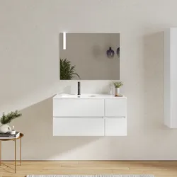 Mobile bagno sospeso 100 cm con vano con cassetti 30 cm bianco opaco e lavabo sx - Cuki