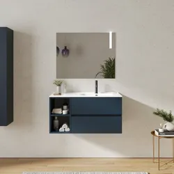 Mobile bagno sospeso 100 cm con cassetti e vano a giorno 30 cm blu esotico con lavabo dx - Cuki