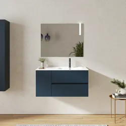 Mobile bagno sospeso 100 cm con cassetti e vano con anta 30 cm blu esotico con lavabo dx - Cuki