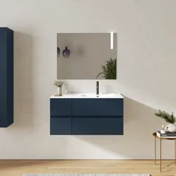 Mobile bagno sospeso 100 cm con vano con cassetti 30 cm blu esotico e lavabo dx - Cuki