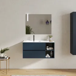 Mobile bagno sospeso 100 cm con cassetti e vano a giorno 30 cm blu esotico con lavabo sx - Cuki