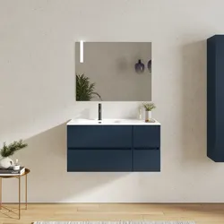 Mobile bagno sospeso 100 cm con vano con cassetti 30 cm blu esotico e lavabo sx - Cuki