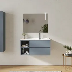Mobile bagno sospeso 100 cm con cassetti e vano a giorno 30 cm carta da zucchero con lavabo dx - Cuki