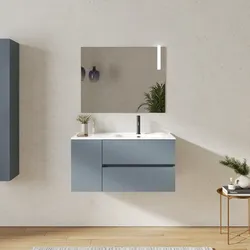 Mobile bagno sospeso 100 cm con cassetti e vano con anta 30 cm carta da zucchero con lavabo dx - Cuki