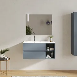Mobile bagno sospeso 100 cm con cassetti e vano a giorno 30 cm carta da zucchero con lavabo sx - Cuki