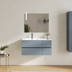Mobile bagno sospeso 100 cm con vano con cassetti 30 cm carta da zucchero e lavabo sx - Cuki