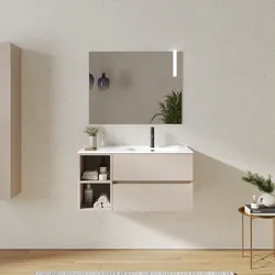 Mobile bagno sospeso 100 cm con cassetti e vano a giorno 30 cm cashmere con lavabo dx - Cuki