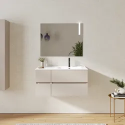 Mobile bagno sospeso 100 cm con vano con cassetti 30 cm cashmere e lavabo dx - Cuki