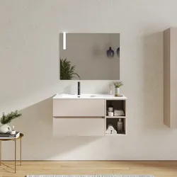 Mobile bagno sospeso 100 cm con cassetti e vano a giorno 30 cm cashmere con lavabo sx - Cuki