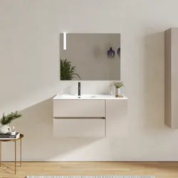 Mobile bagno sospeso 100 cm con cassetti e vano con anta 30 cm cashmere con lavabo sx - Cuki