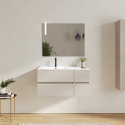 Mobile bagno sospeso 100 cm con vano con cassetti 30 cm cashmere e lavabo sx - Cuki