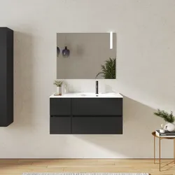 Mobile bagno sospeso 100 cm con vano con cassetti 30 cm nero opaco e lavabo dx - Cuki