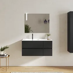 Mobile bagno sospeso 100 cm con vano con cassetti 30 cm nero opaco e lavabo sx - Cuki