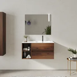 Mobile bagno sospeso 100 cm con cassetti e vano a giorno 30 cm rovere deciso con lavabo dx - Cuki
