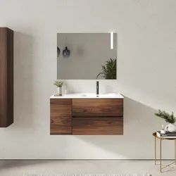 Mobile bagno sospeso 100 cm con cassetti e vano con anta 30 cm rovere deciso con lavabo dx - Cuki