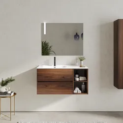 Mobile bagno sospeso 100 cm con cassetti e vano a giorno 30 cm rovere deciso con lavabo sx - Cuki