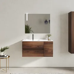 Mobile bagno sospeso 100 cm con cassetti e vano con anta 30 cm rovere deciso con lavabo sx - Cuki
