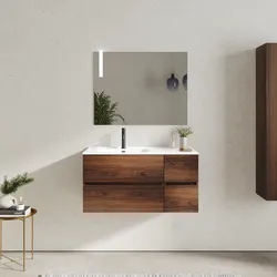 Mobile bagno sospeso 100 cm con vano con cassetti 30 cm rovere deciso e lavabo sx - Cuki