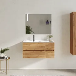Mobile bagno sospeso 100 cm con vano con cassetti 30 cm rovere gold e lavabo sx - Cuki