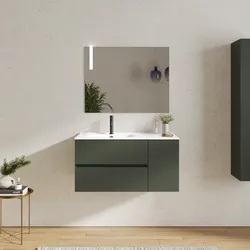 Mobile bagno sospeso 100 cm con cassetti e vano con anta 30 cm verde cemento con lavabo sx - Cuki