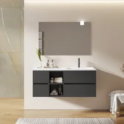 Mobile bagno sospeso 120 cm con vano a giorno e vano con cassetti antracite con lavabo dx - Cuki