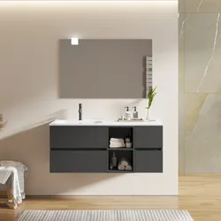 Mobile bagno sospeso 120 cm con vano a giorno e vano con cassetti antracite con lavabo sx - Cuki