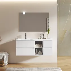 Mobile bagno sospeso 120 cm con vano a giorno e vano con cassetti bianco opaco con lavabo sx - Cuki