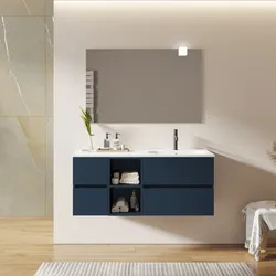 Mobile bagno sospeso 120 cm con vano a giorno e vano con cassetti blu esotico con lavabo dx - Cuki