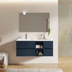 Mobile bagno sospeso 120 cm con vano a giorno e vano con cassetti blu esotico con lavabo sx - Cuki