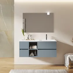 Mobile bagno sospeso 120 cm con vano a giorno e vano con cassetti carta da zucchero con lavabo dx - Cuki