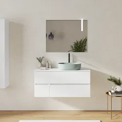 Mobile bagno sospeso 110 cm con vano con cassetti 30 cm bianco opaco e top - Cuki