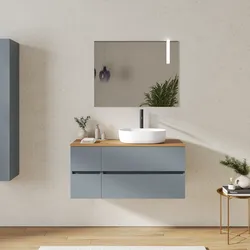 Mobile bagno sospeso 110 cm con vano con cassetti 30 cm carta da zucchero e top rovere gold - Cuki