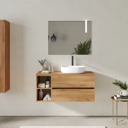 Mobile bagno sospeso 110 cm con cassetti e vano a giorno 30 cm rovere gold con top - Cuki