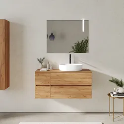 Mobile bagno sospeso 110 cm con vano con cassetti 30 cm rovere gold e top - Cuki