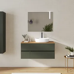 Mobile bagno sospeso 110 cm con vano con cassetti 30 cm verde cemento e top rovere gold - Cuki