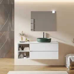 Mobile bagno sospeso 130 cm con cassetti e vano a giorno 40 cm bianco opaco con top - Cuki