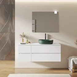 Mobile bagno sospeso 130 cm con vano con cassetti 40 cm bianco opaco e top - Cuki