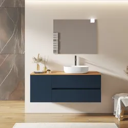Mobile bagno sospeso 130 cm con cassetti e vano con anta 40 cm blu esotico con top rovere gold - Cuki