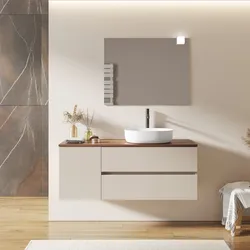 Mobile bagno sospeso 130 cm con cassetti e vano con anta 40 cm cashmere con top rovere deciso - Cuki