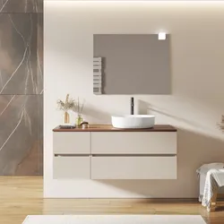 Mobile bagno sospeso 130 cm con vano con cassetti 40 cm cashmere e top rovere deciso - Cuki