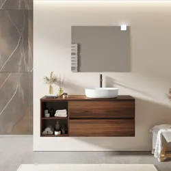 Mobile bagno sospeso 130 cm con cassetti e vano a giorno 40 cm rovere deciso con top - Cuki